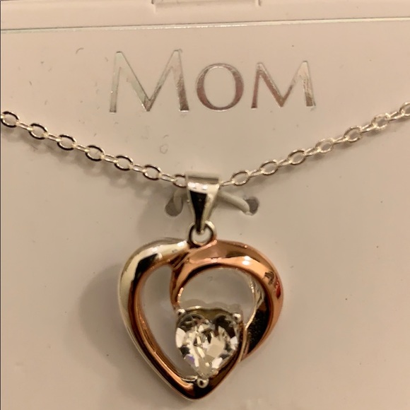 Silver & Rose Gold Heart Necklace Swarovski Heart - Picture 2 of 6